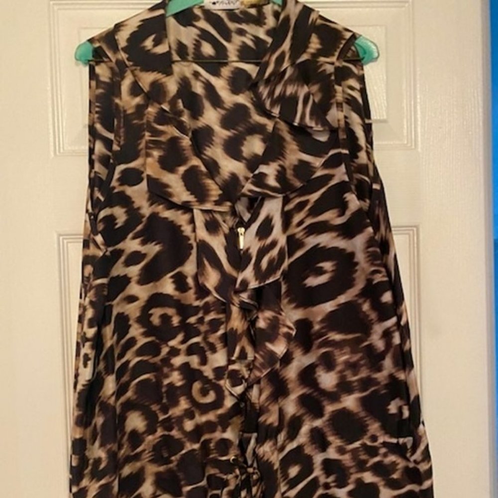 Calvin Klein Silk Sleeveless Animal Print Tunic